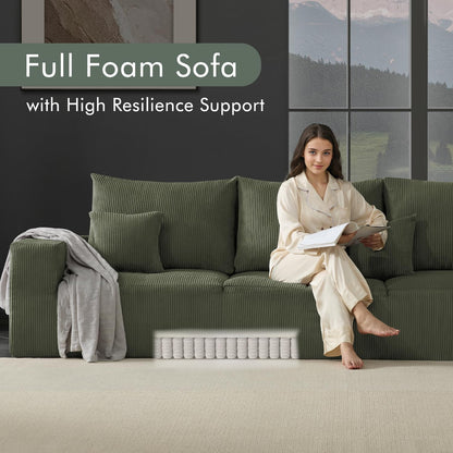 Boneless Sectional Cloud Couch Sofa for Living Room, 112" U-Shaped Modular Modern Lounge Sleeper Green Couches with Chaise, No Assemble, Cordury Compression Upholstered Sofas