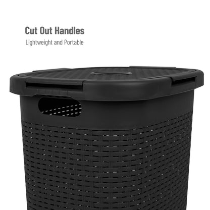 Mind Reader 60L Slim Laundry Hamper, Clothes Basket, Lid, Wicker Design, Plastic, 17.65"L x 13.75"W