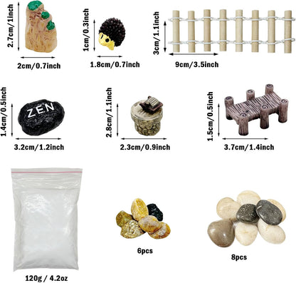 Cayway DIY Zen Garden Kit - Tabletop Zen Decor with White Sand, Model Trees, Desktop Garden for Home Office