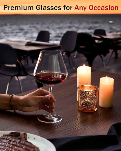 JBHO Set of 4-21 Ounce Hand Blown Italian Style Crystal Burgundy Wine Glasses - Lead-Free Premium Crystal Clear Glass - Gift-Box for any Occasion
