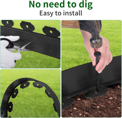 2 in x 60 Ft Garden Landscape Edging, No Dig Garden Edging Border Kit with Spikes for Flower Bed Lawn Yard Grass Black