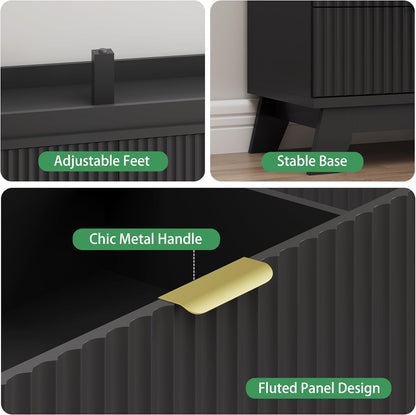 Fluted Dresser for Bedroom with 7 Drawers, 48" Wide Chest of Drawers with Metal Handle, Modern Wood Dresser TV Stand, Wooden Closet Clothes Storage Organizer for Living Room, Hallway, Black