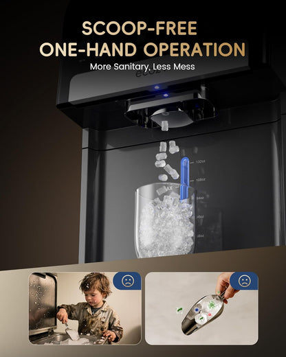 ecozy Nugget Ice Maker Dispenser, Smart 2-in-1 Pebble Ice Machine Countertop & Water Dispenser with App Control, Self-Cleaning, Auto Lighting, TDS Monitor, Measured Dispensing, 33Lbs/Day