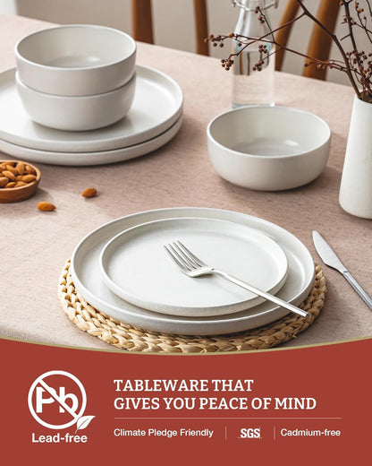 Famiware Milkyway Plates and Bowls Sets, 12 Pieces Dinnerware Sets, Reactive Glaze Dish Set, Stoneware Dishes Set for 4, Matte White