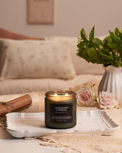 M&SENSE Spice Cardamom Cypress Large Soy Candles for Home Scented 2 Wick Large Soy Natural Candles 11.6oz 70 Hours Long Lasting Slow Burning, Christmas Holiday Woody Scented Winter Gifts