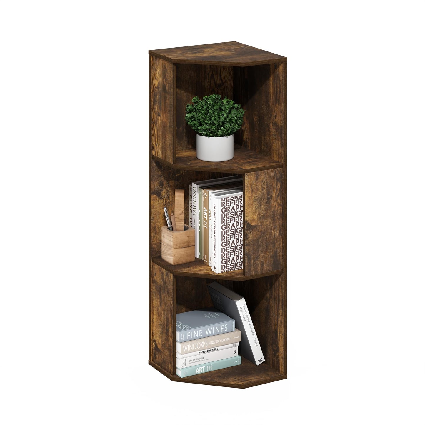 Furinno ECON Corner Shelf, 3-Tier Corner Book Shelf, Standing Storage Shelves, Cube Display Rack