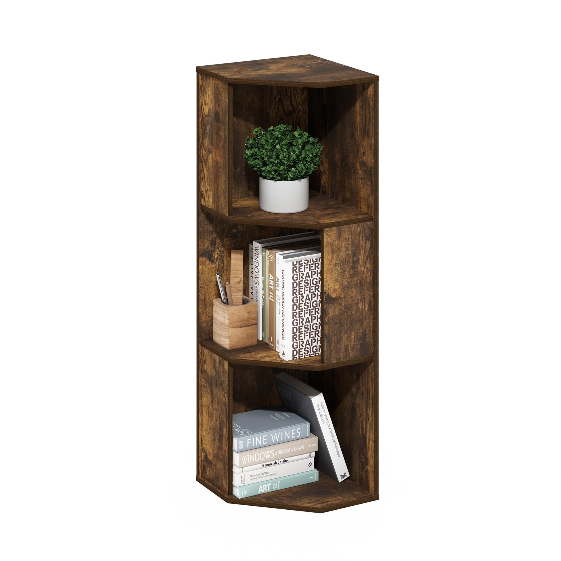Furinno ECON Corner Shelf, 3-Tier Corner Book Shelf, Standing Storage Shelves, Cube Display Rack