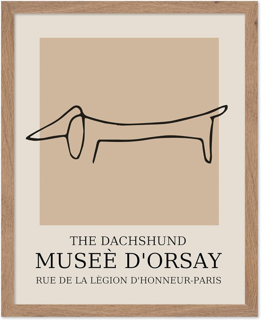 Poster Master Vintage Poster - Retro Minimalist Print - Gift for Artist, Housewarming - Dachshund Dog, Line Drawing, Abstract - Wall Decor for Living Room, Bedroom, 11x14 Beige Framed