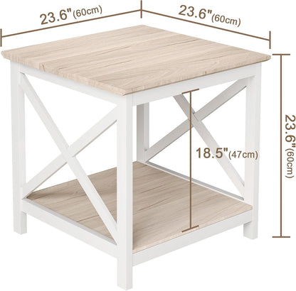 ChooChoo End Table, 24 Inch End Table with 2-Tier Storage Shelf, Side Table for Living Room, Wood Nightstand for Bedroom, Office, Oak
