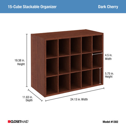 ClosetMaid 15 Cube Stackable Storage Organizer for Shoes, Bags, Crafts, Hobbies with Wood Shelves