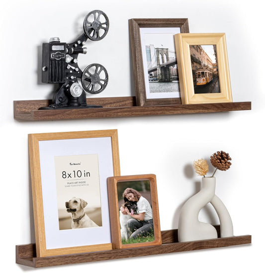 Fun Memories Picture Ledge Shelf, 24 Inch Floating Shelves Set of 2, Nursery Book Shelves for Toys Storage, Kids Bookshelf Wall Mounted for Wall Decor Books Photo Frames, Walnut