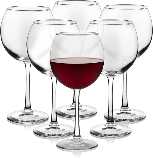 Libbey Vina Red Balloon Wine Glasses, 18.25 Oz Elegant Large Red Wine Glasses Set of 6, Long Stem