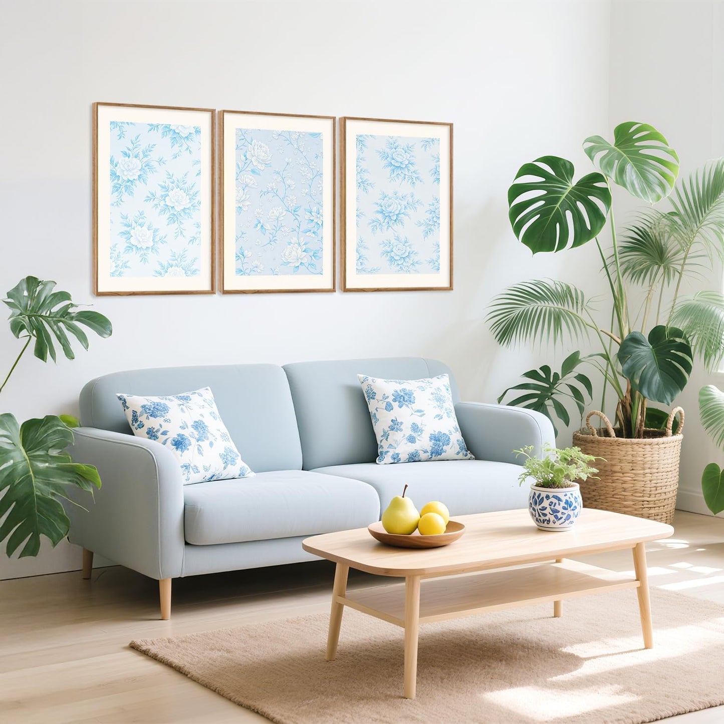 HPNIUB Large Classic Chinoiserie Floral Framed Canvas Wall Art Set, Watercolor Blue and White Flower Rose Wall Decor, Blue Minimalist Wildflower Art Print for Living Room,Bedroom,Office-16 x24 x3