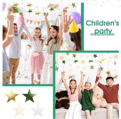 Patelai Glitter Star Garland Banner Decor 130 Feet Star Hanging Bunting Banner Twinkle Backdrop for Homecoming Classroom Wedding Birthday Halloween Christmas Party Supplies(Sage Green, Gold, White)