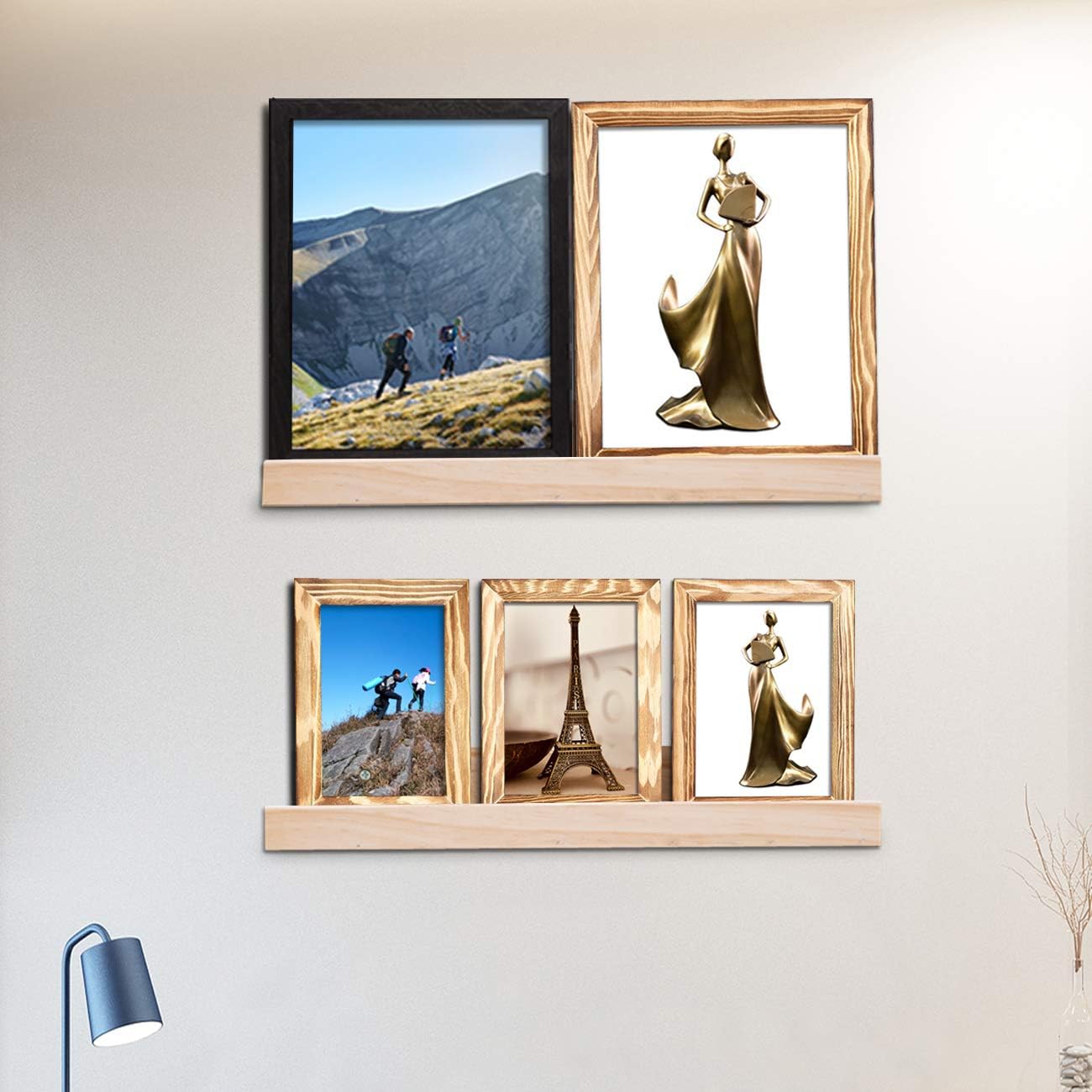 AZSKY Picture Ledge Shelf, Small Floating Shelves Set of 2, 16 Inches Nursery Book Shelves for Toys Storage, Kids Bookshelf Wall Mounted for Living Room Bedroom Decor Books Photo Frames,Natural