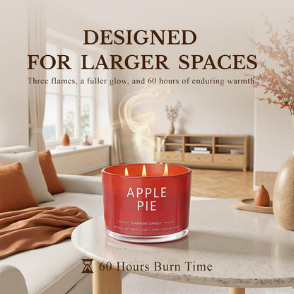 Apple Pie Fall Candle, Large 12oz 3 Wick Luxury Candle, Elegant Autumn Gift for Women & Men, 60+ Hour Burn Time & Non-Toxic, Cozy Fall & Halloween Home Decor