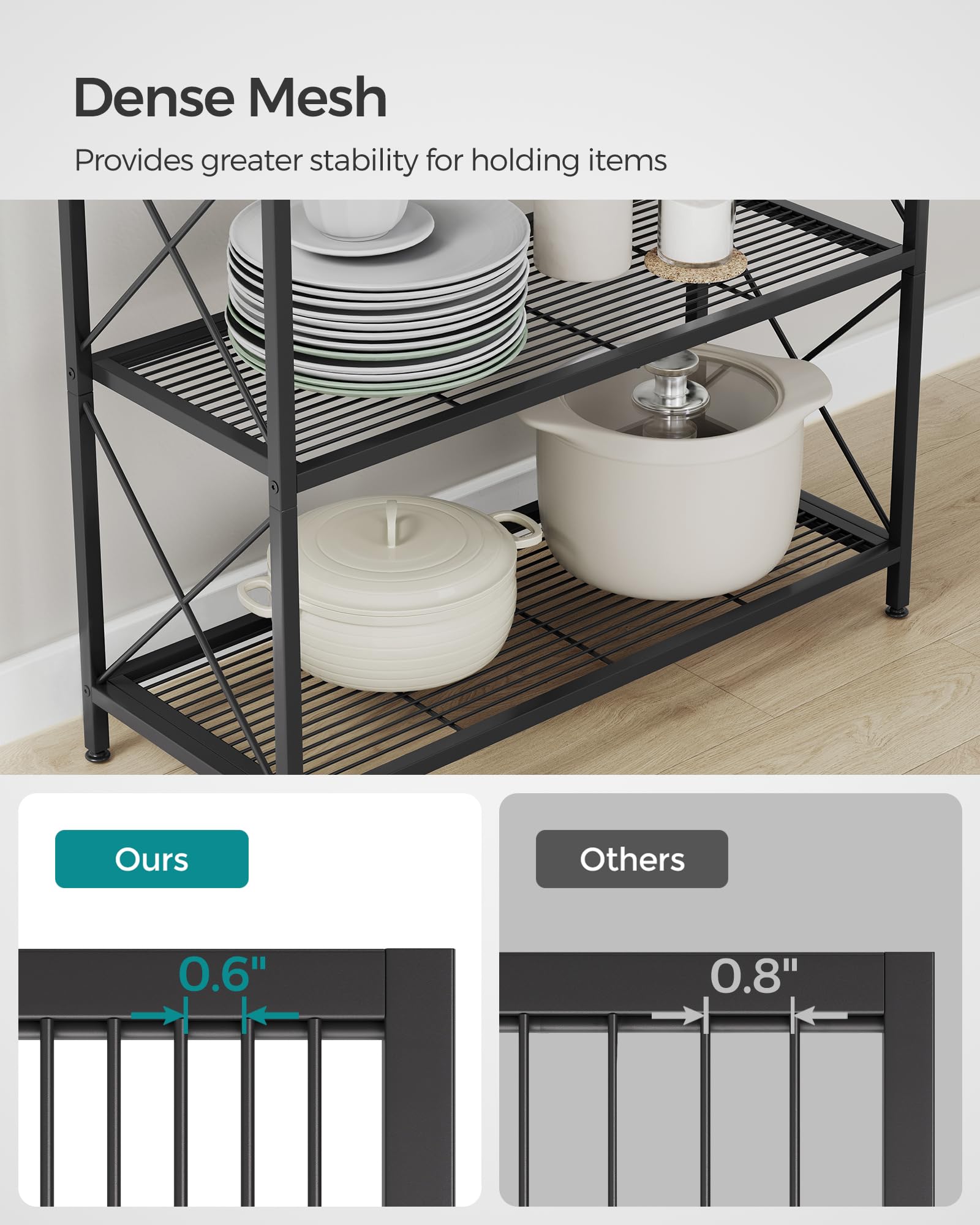 SONGMICS 5-Tier Metal Storage Rack, Shelving Unit with X Side Frames