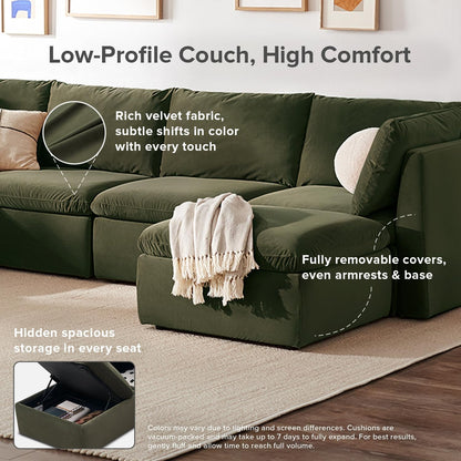 mopio Oversized Modular Sectional Sofa with Fully Removable Covers and Storage, Convertible U, L-Shaped and Sleeper Sectional, Modern Couches with Ottoman Chaise (Olive Green Velvet, 4 Seats, L)