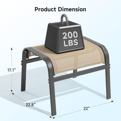 Outdoor Ottoman Set of 2, All Weather Outdoor Foot Stool with Supportive Textliene and Metal Frame, Stackable Oversized Outdoor Foot Rest for Furniture Patio Garden Pool, Beige