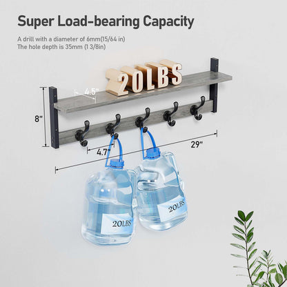 Tatub 29" Rustic Coat Rack Wall Mount with Shelf, Heavy Duty Wall Hooks with Shelf, Entryway Rustic
