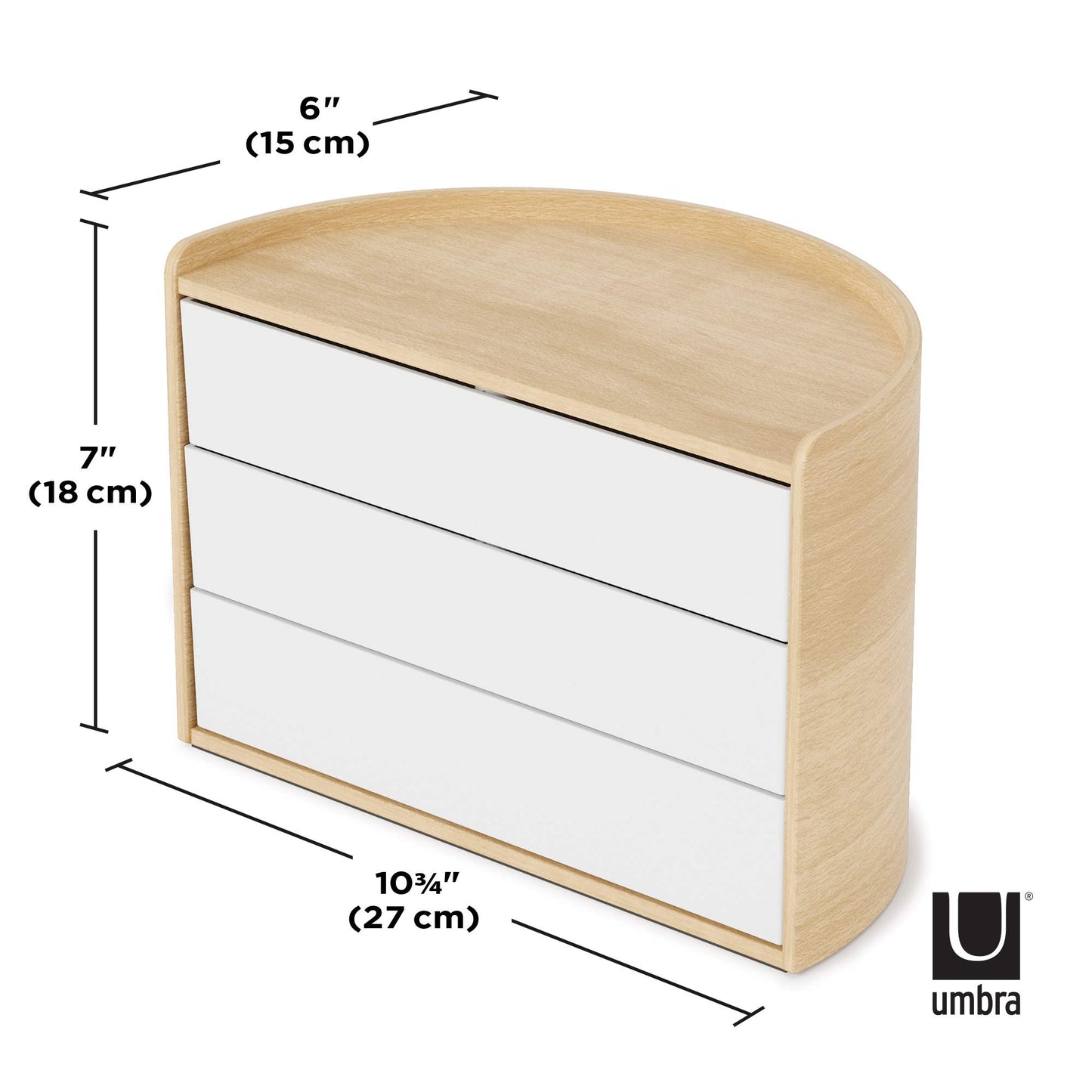 Umbra Moona Jewelry Box, Rotating Wood Jewelry Organizer, White/Natural
