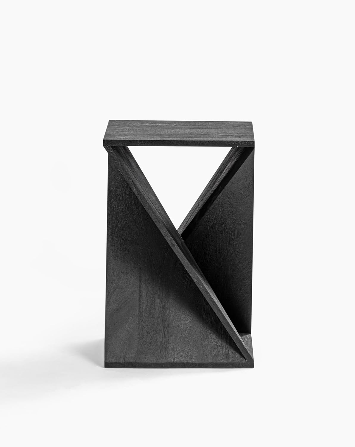 Modern Hand Made One-of-a-Kind Carved Mango Wood End Table, Farmhouse Side Table,Farmhouse End Table,Living Room,Bedroom, Accent Table, Contemporary Architectural Designed Black,Assembled