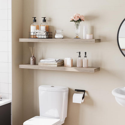 HOOBRO Floating Shelves for Wall, Wall Mounted Shelf Set of 2, 39.4" Hanging Shelf with Invisible Brackets, for Wall in Bathroom, Bedroom, Toilet, Kitchen, Livingroom, Office, Greige BG100BJP201