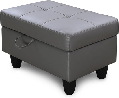 Ottoman Rectangular Storage Ottoman Bench, Faux Leather Footrest, Coffee Table, Stool Footstool with Hinged Lid for Living Room, Bedroom, Entryway, Gray, 28.5"x19"x17.5"