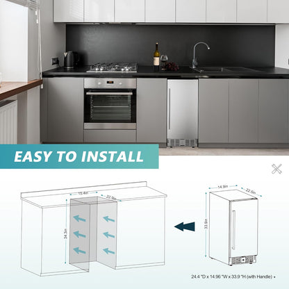 EUHOMY Beverage Refrigerator 15 Inch, Under Counter 127 Can Beverage Fridge with Stainless Steel Door, Beverage Cooler Built-in and Undercounter Drink Fridge - Soda Cola