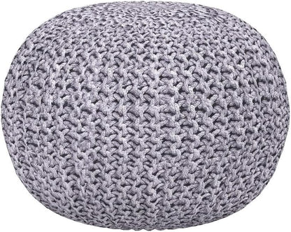 BIRDROCK HOME Round Pouf Ottoman | Cotton Braided Foot Stool with Bean Bag Filling | Boho Foot Rest for Living Room & Bedroom | Compact & Comfortable Seating, Lightweight & Soft | Light Grey