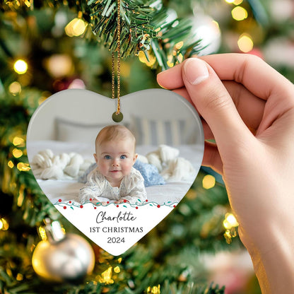Baby's First Christmas Ornament 2025, Personalized Photo Christmas Ornaments, Custom Name Keepsake Ornament for Newborn Baby, New Baby Gift, Ceramic Christmas Tree Ornament