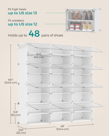 SONGMICS Shoe Rack, 12-Tier with Doors, 48-Pair Storage Cabinet