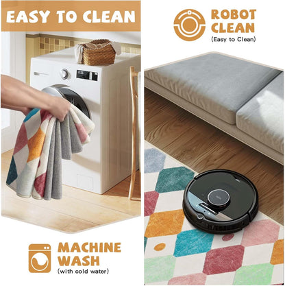 jinchan Area Rug 3x5 Kids Washable Indoor Floor Cover Non-Slip Modern Soft Rug Elementary School Classroom Colorful Diamond Carpet for Nursery Playroom Daycare Bedroom Living Room Confetti on Cream