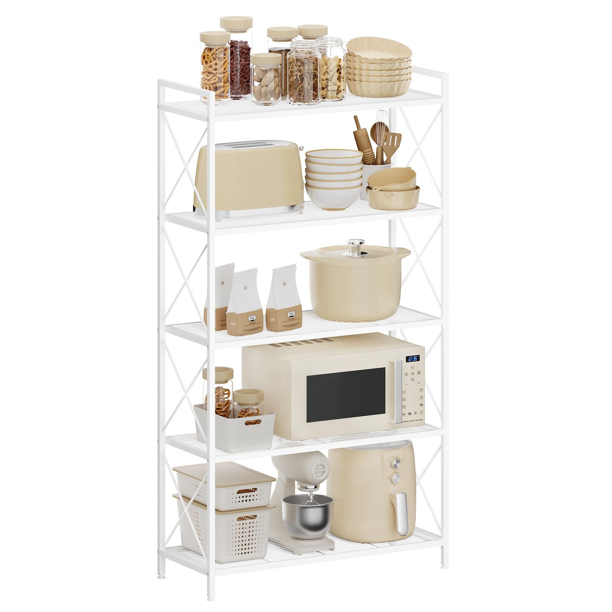 SONGMICS 5-Tier Metal Storage Rack, Shelving Unit with X Side Frames
