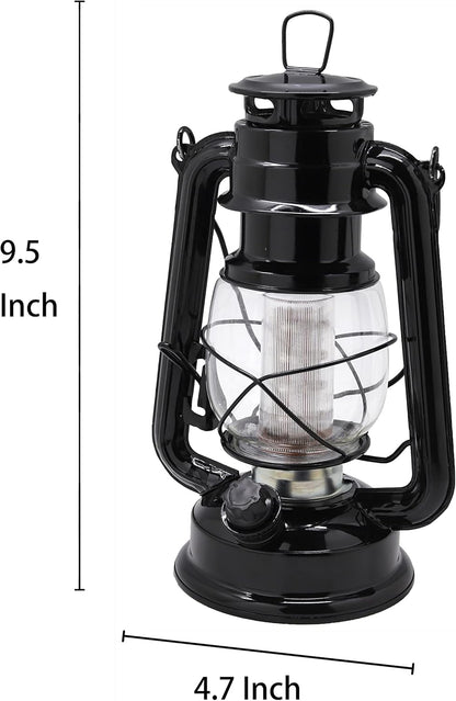 YAKii LED Vintage Lantern Metal Hanging Hurricane Lantern 12 LED Dimmer Switch Cold White Battery Operated Power Outage Indoor Camping Lighting Outdoor Brooklyn Decoration (Black Pack of 8)