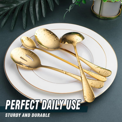 Gold Serving Utensils, OGORI 12-Piece Stainless Steel Serving Utensils Include Serving Spoons, Slotted Spoons, Serving Tongs, Serving Forks, Butter Knife, Stirring Spoon, Soup Ladle, Pie Server