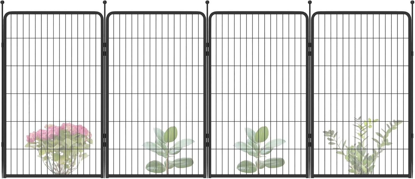 FXW Garden Fence Outdoor for The Yard – 45in(H) x 8.9ft(L) Heavy Duty Metal Animal Barrier for Dog and Rabbit, Decorative Dog Fence, 4 Panels, Black