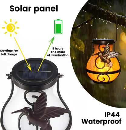 2 Pack Solar Lanterns for Outside Hanging,Solar Garden Lights Outdoor Waterproof with Flickering Flame,Led Lantern for Patio Yard Camping Halloween Decorations,Gardening Gifts for Mom