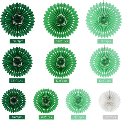 BEISHIDA Green White Party Decoration Hanging Honeycomb Round Paper Fans Kit for Theme Birthday Baby Shower Summer Forest Patrick's Irish Backdrop Party Supplies（11packs）