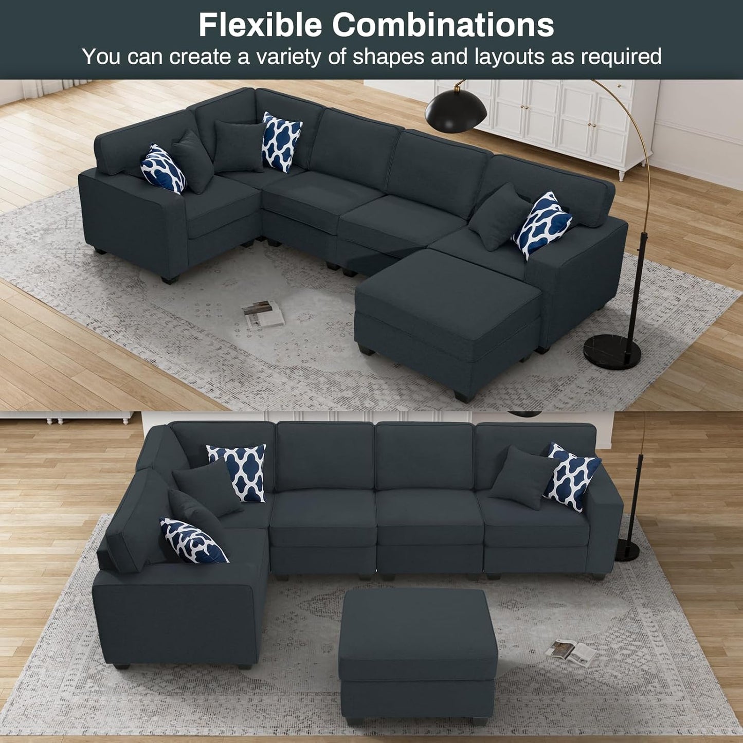 L Lengend Vansen Modular Sectional Sofa U Shaped Couch with Ottoman Modern Reversible Corner Sectional Couch for Living Room (Charcoal, U Shaped Sofa-1)