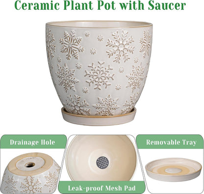 Ceramic Planter 8 Inch Plant Pot with Drainage Hole and Saucer Ceramic Pots for Indoor Plants Outdoor Large Flower Pot for Home Decor White