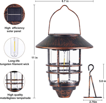 Solar Lantern Outdoor, Hanging Waterproof Solar Lights with Wall Mount Kit for Garden Porch Fence 2 Pack,Bronze