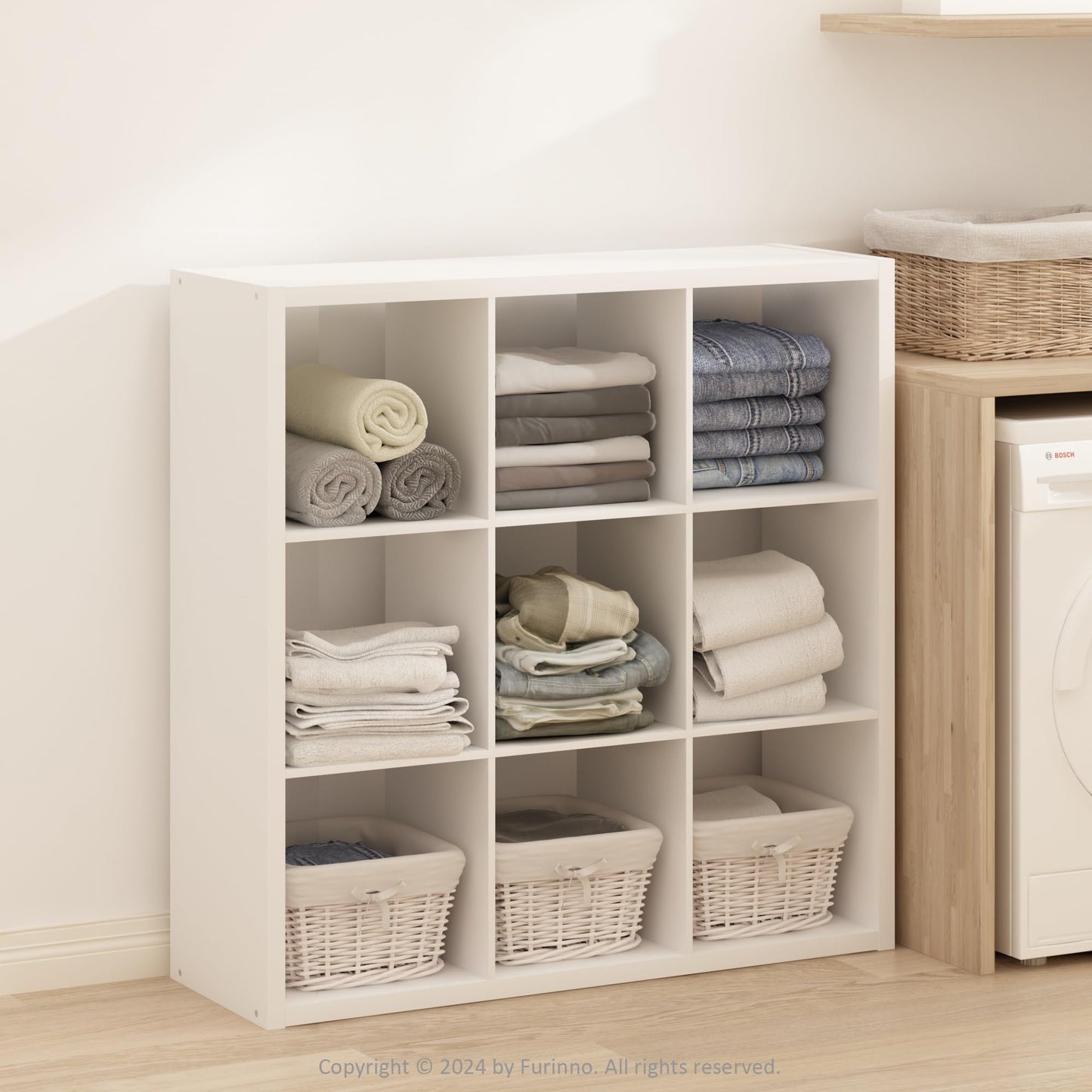 Furinno Simple 9-Cube Storage Organizer, Display Shelf, White