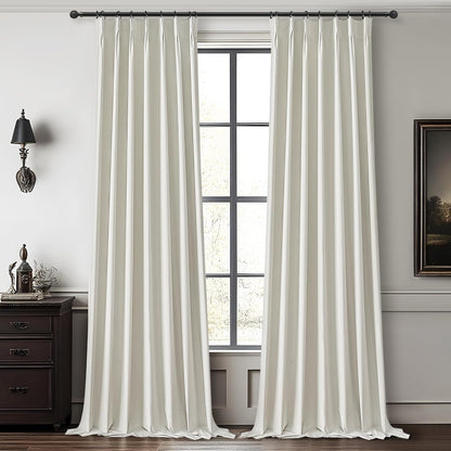 Linen Pinch Pleated Blackout Curtains Beige White Room Darkening Curtains 96 Inches Long, Neutral Modern Window Thermal Black Out Drapes for Sliding Glass Doors/Bedroom/Living Room(40" Wx96 Lx2Panels)