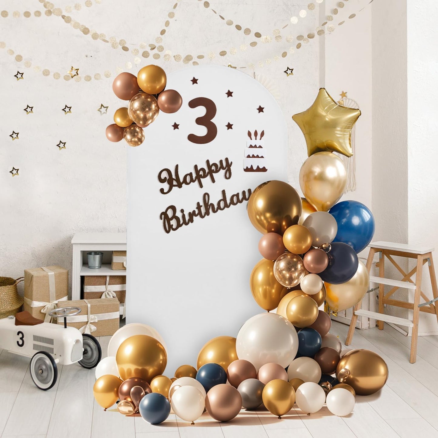 Arch Backdrop Stand and Cover Set, 3 Metal Balloon Arch Backdrop 4ft 5ft 6ft, Gold Arched Stand Frame for Wedding, Parties,Birthday, Backdrop Decorations (White,4ft+5ft+6ft)