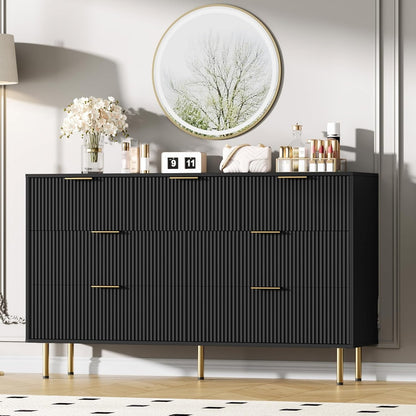 7 Drawers Dresser for Bedroom, Fluted Dresser Chest of Drawers with Gold Handle, Wood Modern Dressers for Closet, Bedroom Furniture Storage Organizer for Living Room, Hallway