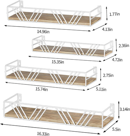 Floating Shelves for Wall Set of 4, Different Sizes Mounted Wood Floating Shelf, Wall Shelves for Living Room, Bedroom, Bathroom, Kitchen, Farmhouse Decor, Office