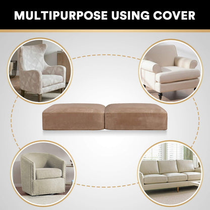 PrinceDeco Stretch Velvet Couch Cushion Covers, Soft Cushion Slipcover for Chair Loveseat Sofa Cushion Furniture Protector Seat Cushion Sofa Cover (Each Width Up to 29.5", Camel)