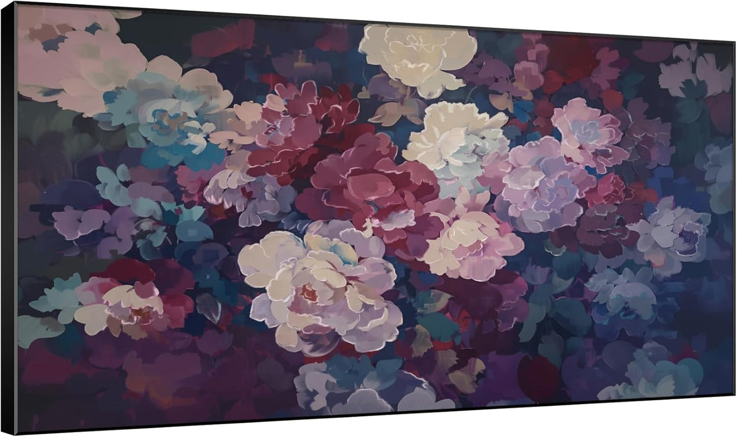 SIGNWIN 30"x60" Extra Large Framed Wall Art Bold Peony Bloom in Colorful Impressionist Style, Lush Floral for Home Living Room Bedroom Decor (Frame Assembly Required)