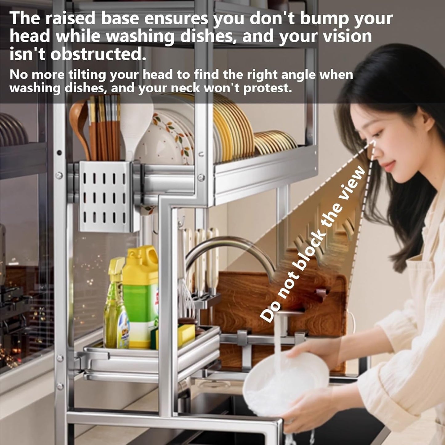 Kitchen Sink Rack Sink Above The Dish Drain Dish Washing Rack Stainless Steel Multifunctional Dish Storage Rack,Over The Sink Drying Rack for Dishes(2,55cm/21.7in)